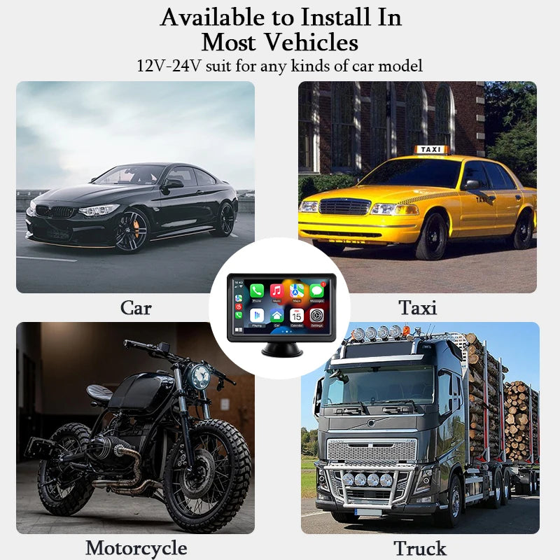 Hippcron 7inch Wireless CarPlay Android Auto Portable Car Radio