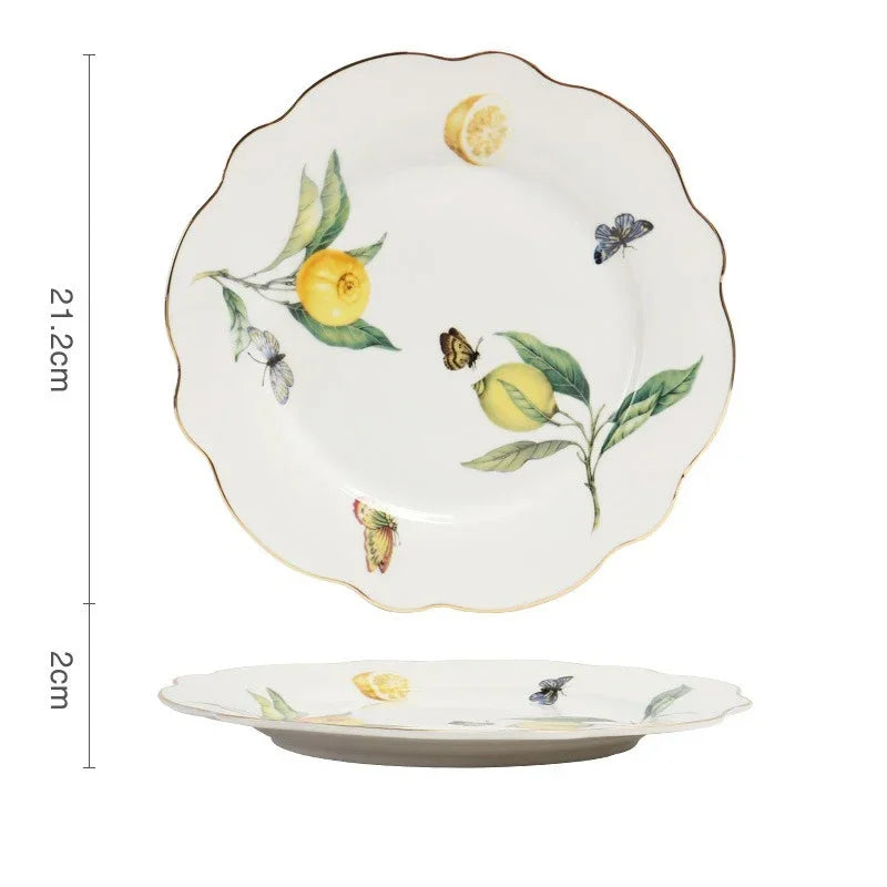Elegant European Lemon Ceramic Dining Set | Dinner Plates & Coffee Cups