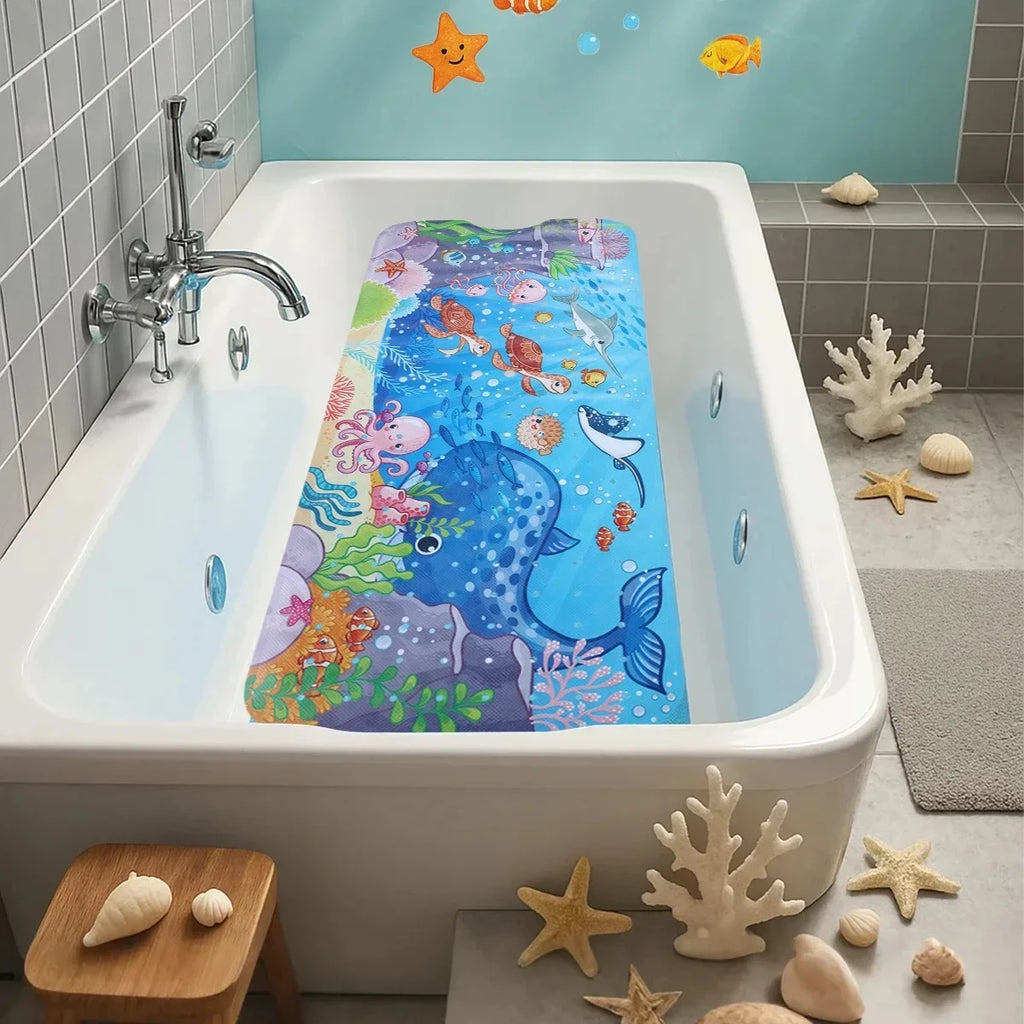 Cartoon Extra Long Bathtub Mat - Non-Slip Shower Mat 40x100cm with Suction Cups & Drain Holes