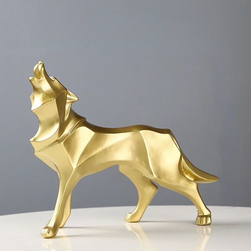Modern Abstract Geometric Wolf Figurine - Resin Statue for Home & Office Decor