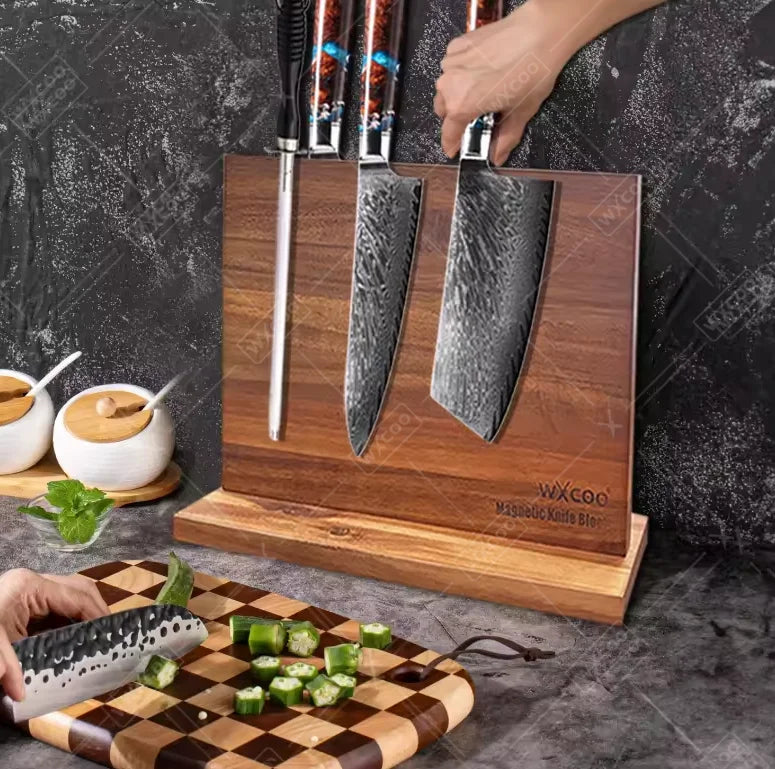 Acacia Wood Universal Knife Block - Space-Saving & Stylish Kitchen Organizer