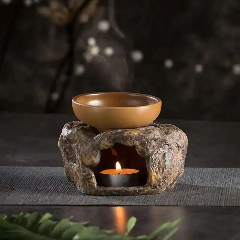 Retro Japanese Stoneware Tea Warmer & Essential Oil Burner - Home Decor