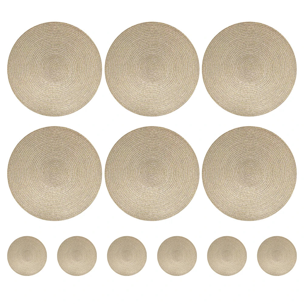 Elegant Round Braided Placemats - Set of 6 Table Mats & Coasters