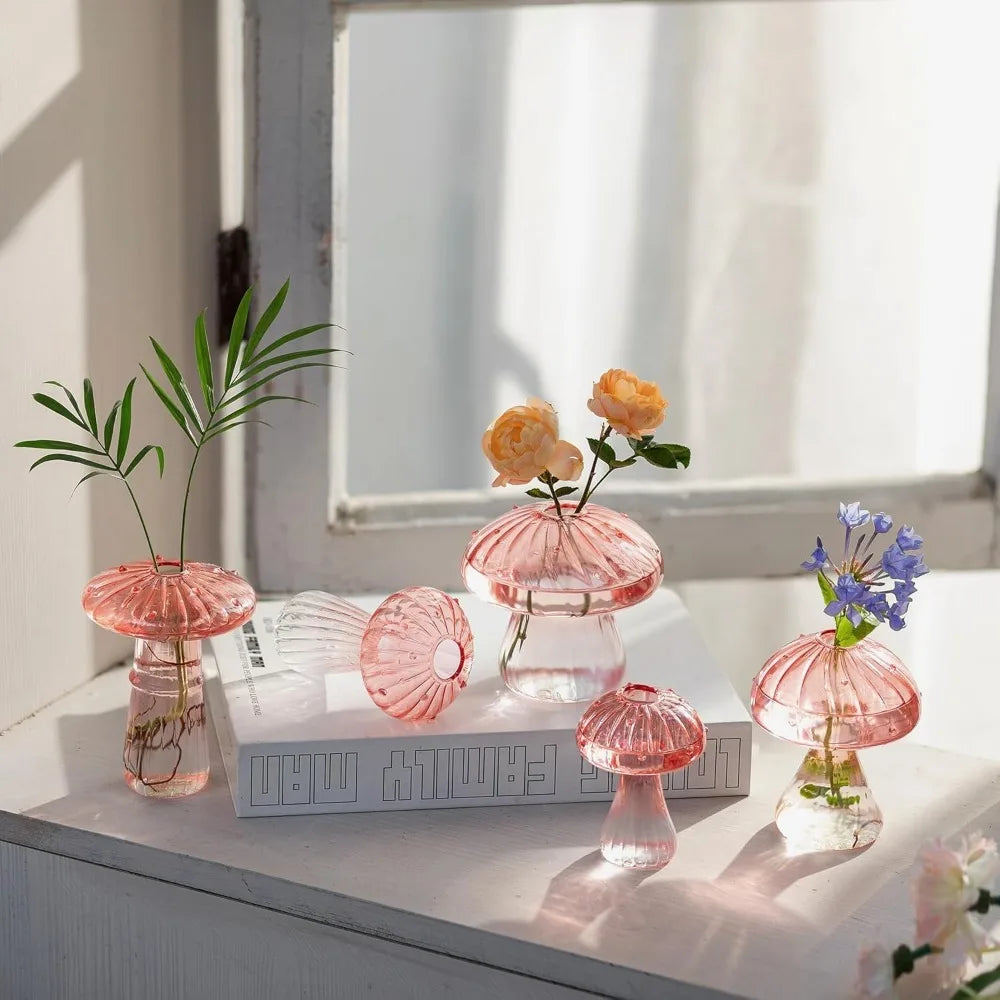Mushroom Glass Vase Set | Hydroponic Home Decor | Unique Plant Vases
