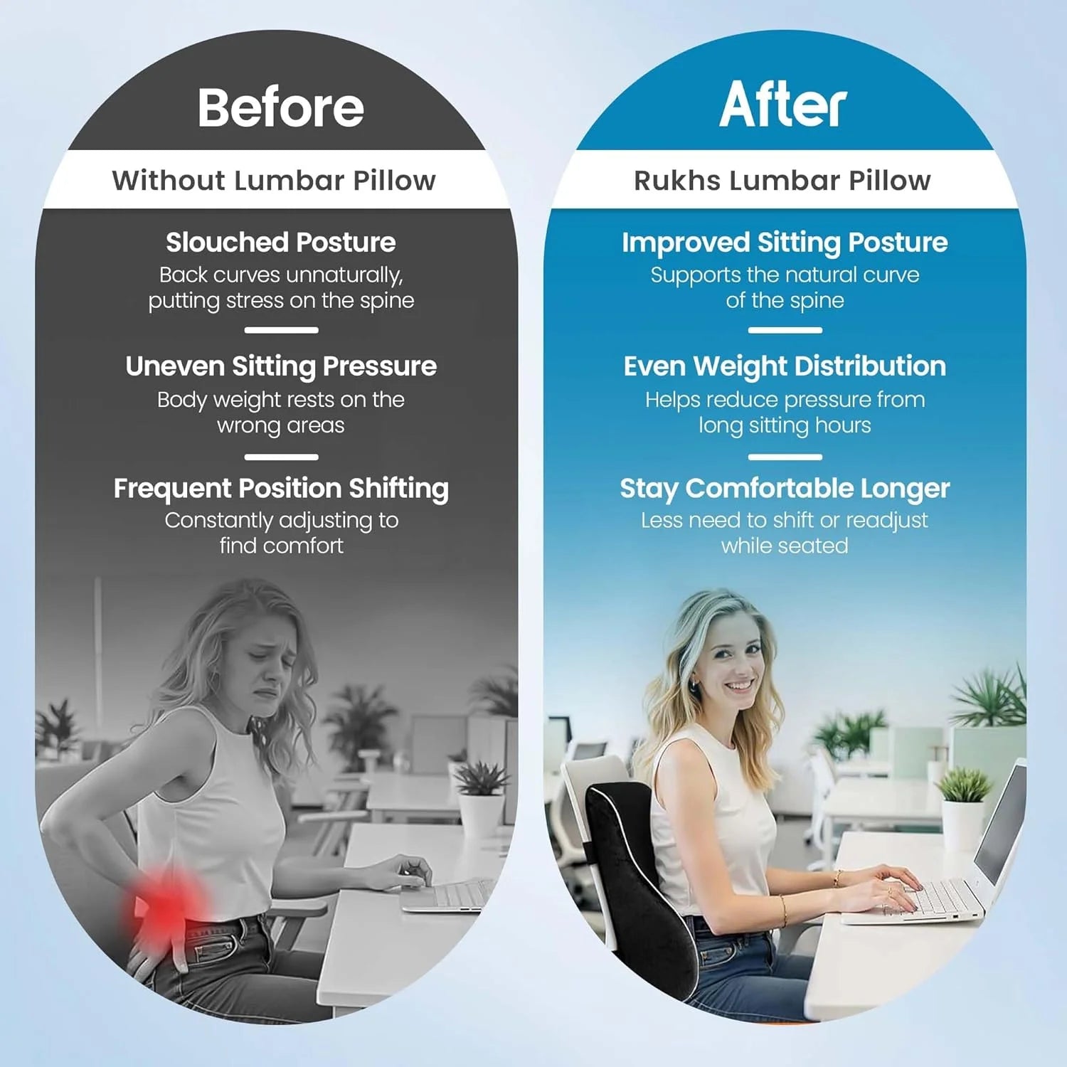 Non-Slip Memory Foam Lumbar Support Pillow for Back Pain Relief