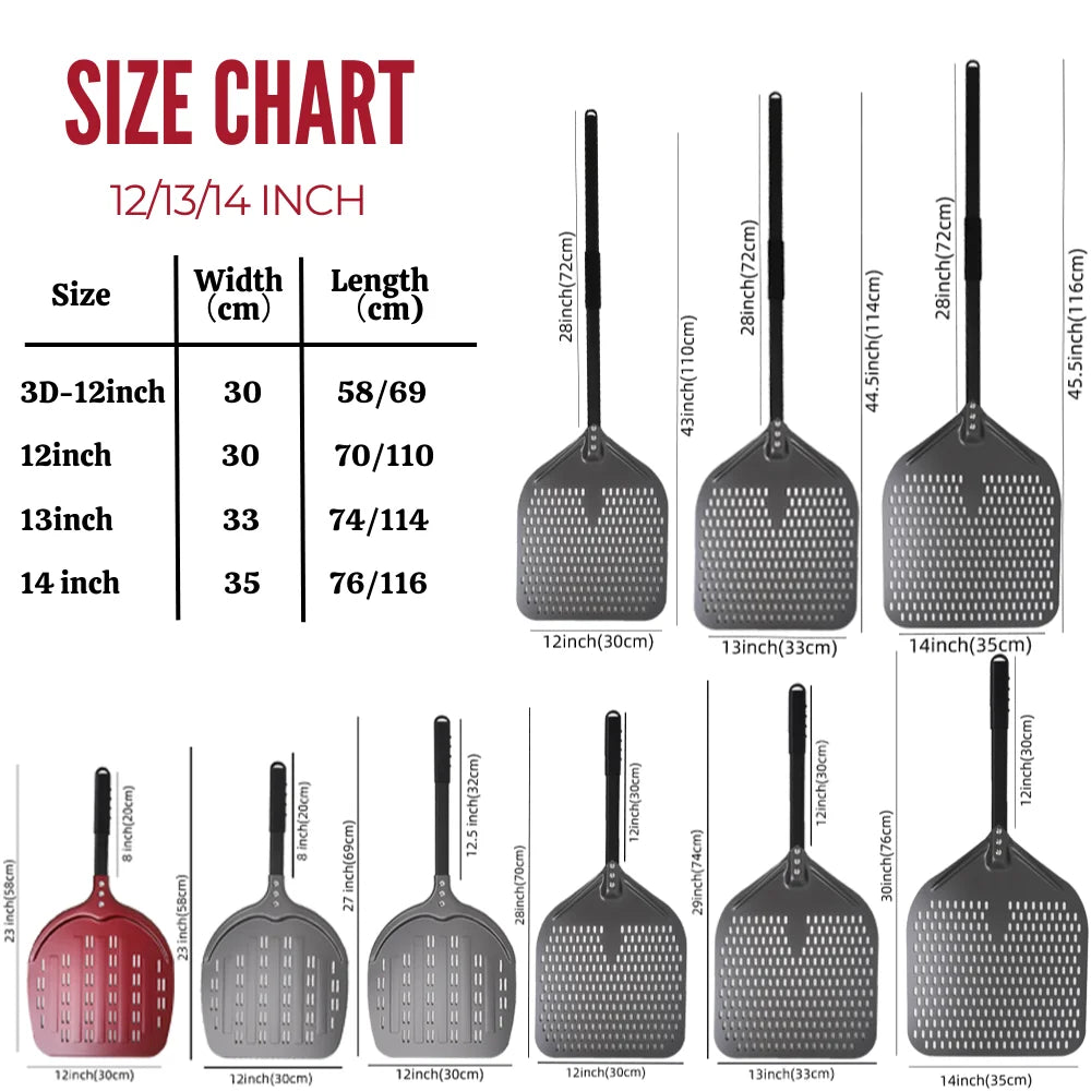 6-14 Inch Hard Anodized Aluminum Pizza Peel – Durable Oven Spatula & Bread Paddle