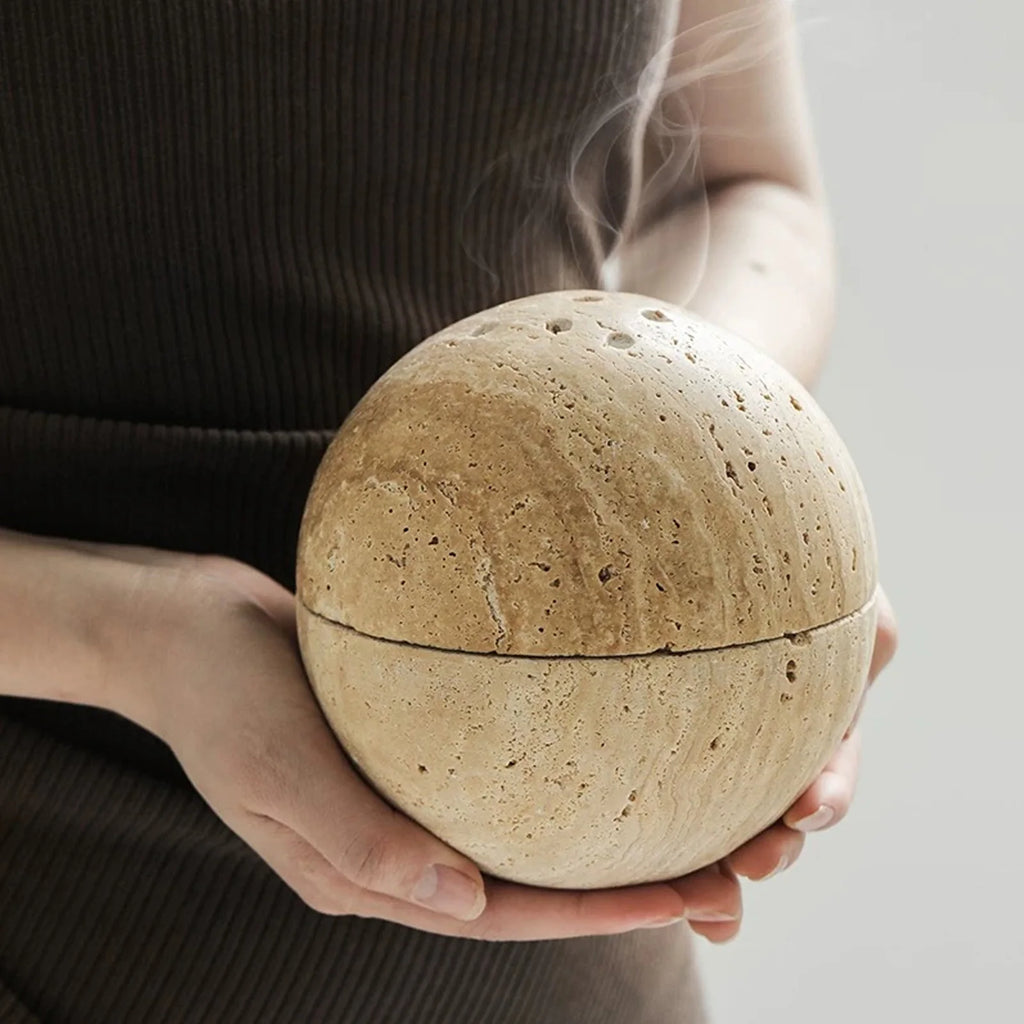 Travertine Marble Incense Burner | Spherical Aromatherapy Zen Decor