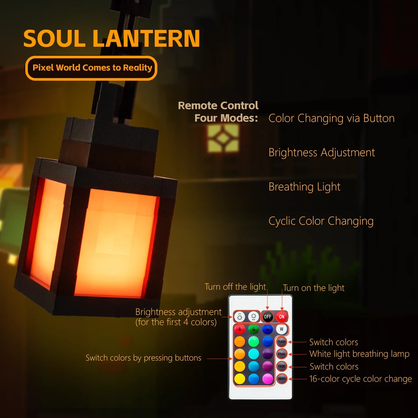 Pixel Style Portable Lantern Tabletop Night Light - 16 Colors for DIY Decor
