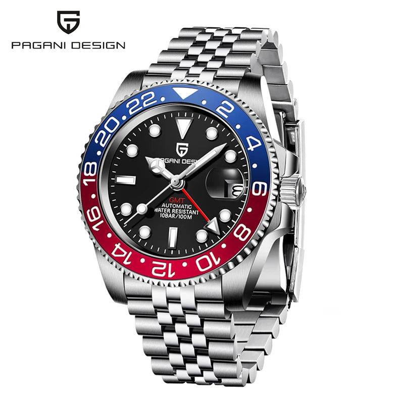 PAGANI DESIGN PD-1662 Luxury GMT Mechanical Watch - Sapphire, Steel, 100M Waterproof