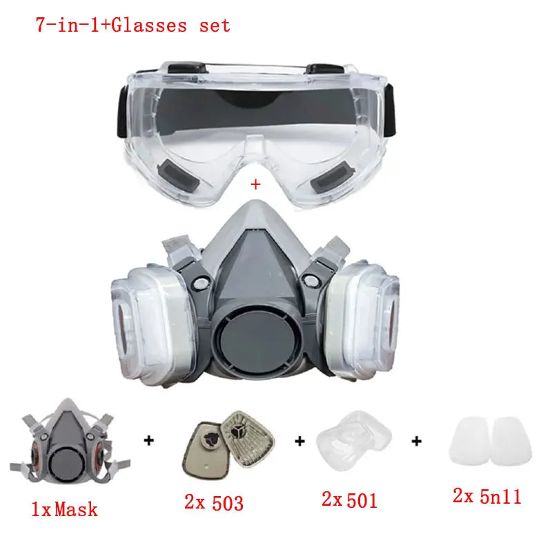 Vabena 6200 Half Face Respirator Mask Kit with 5N11 Filters & Safety Goggles