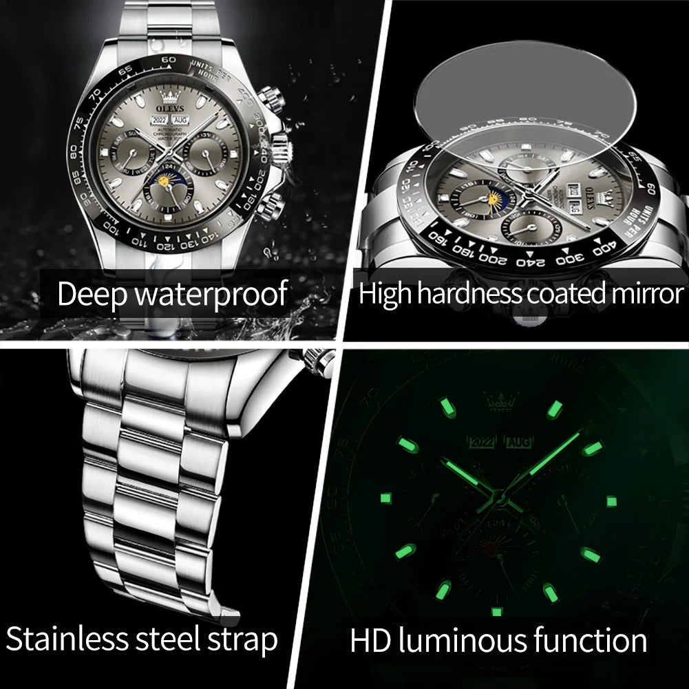 OLEVS 6654 Luxury Automatic Mechanical Chronograph Men's Watch Waterproof Luminous