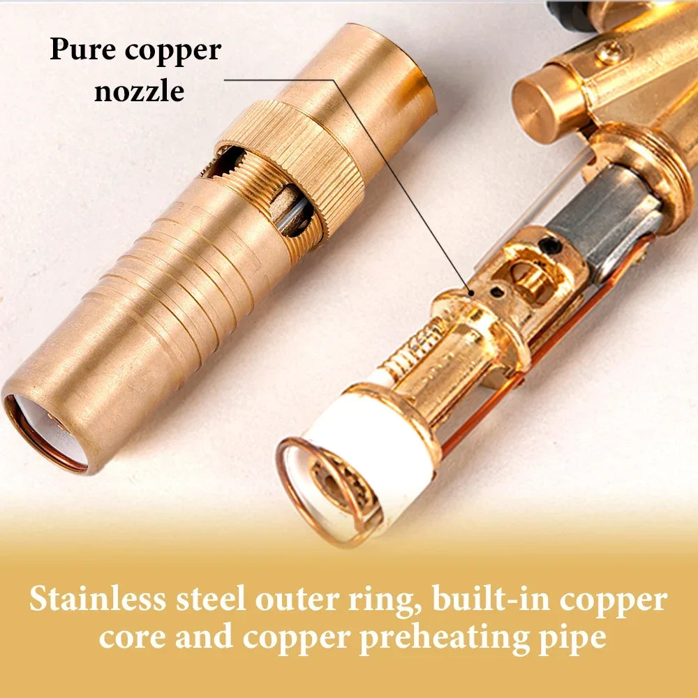 Pure Copper Auto Ignition Welding Torch Gas Burner - Brazing, Cooking & BBQ Flame Gun