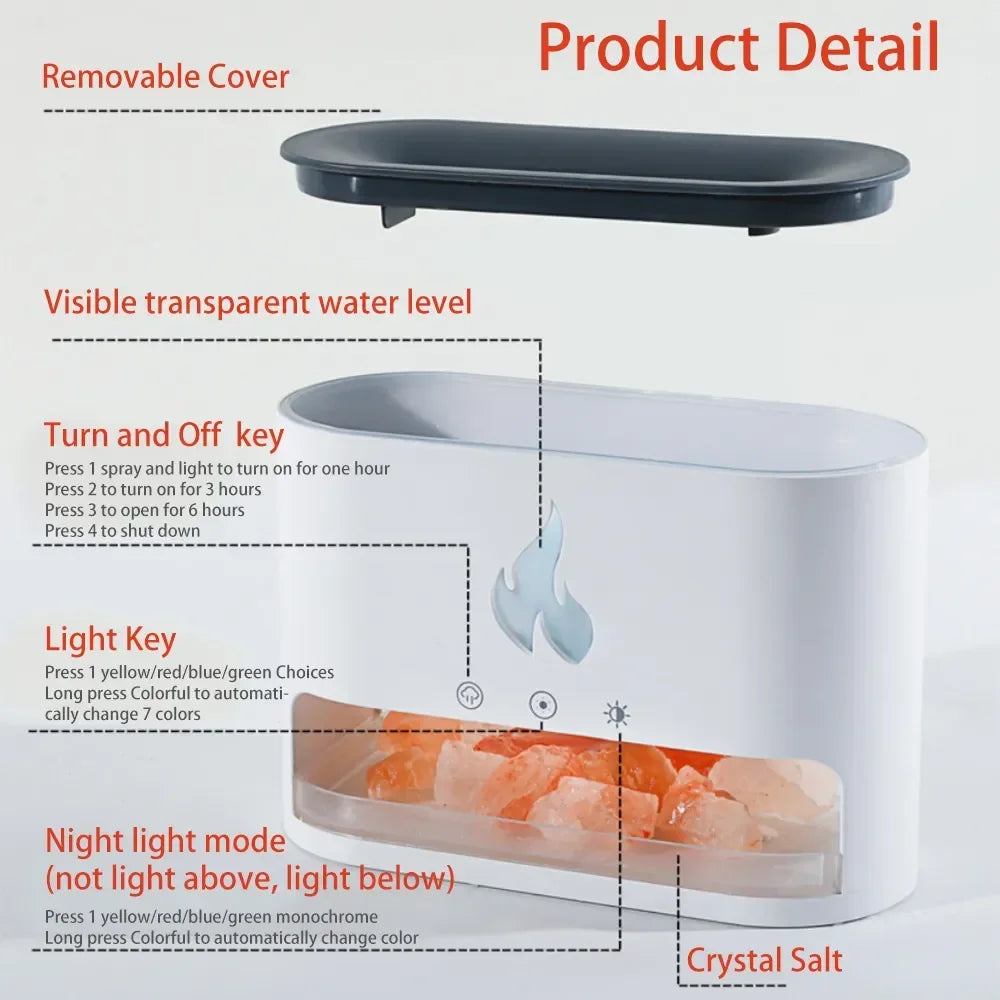 7-Color Flame Volcano Diffuser & Humidifier | Crystal Salt Lamp Fire Effect