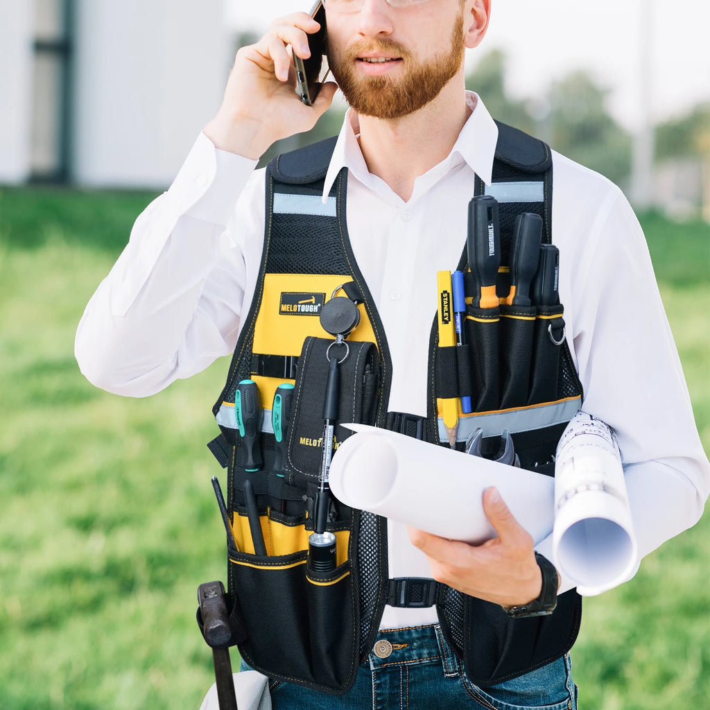 MELOTOUGH Reflective Safety Tool Vest with Removable Phone Holder - High Visibility Workwear