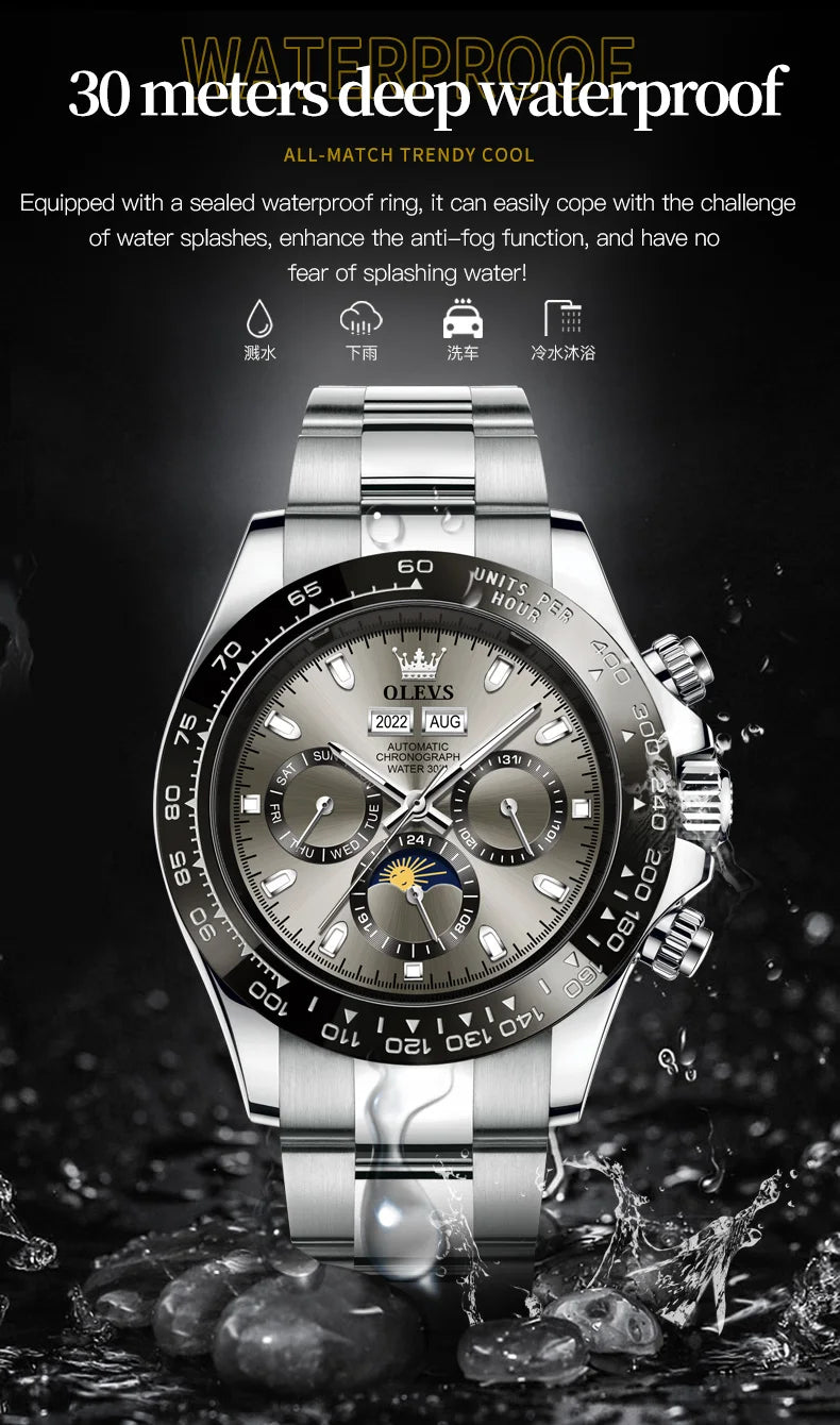 OLEVS 6654 Luxury Automatic Mechanical Chronograph Men's Watch Waterproof Luminous