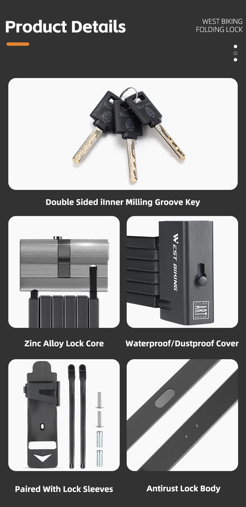 WEST BIKING Foldable Bike & Motorcycle Lock - Key & Password Security