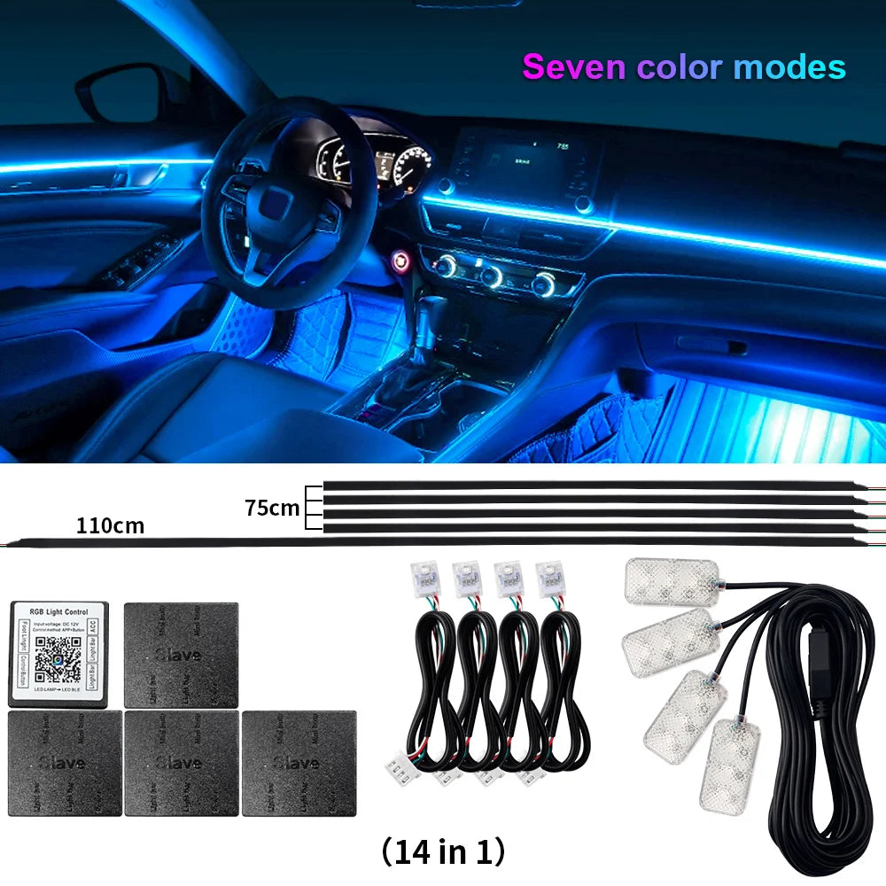 RGB LED Car Ambient Light Kit - APP Control Streamer Atmosphere Lamp