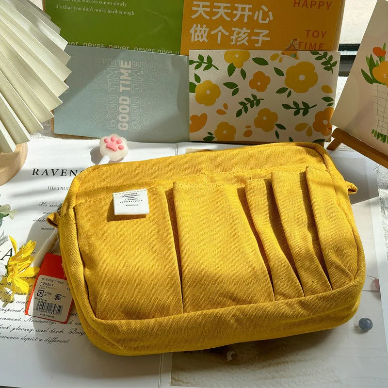 Large Capacity Canvas Pencil Case - Multi-Layer Storage for High School Students