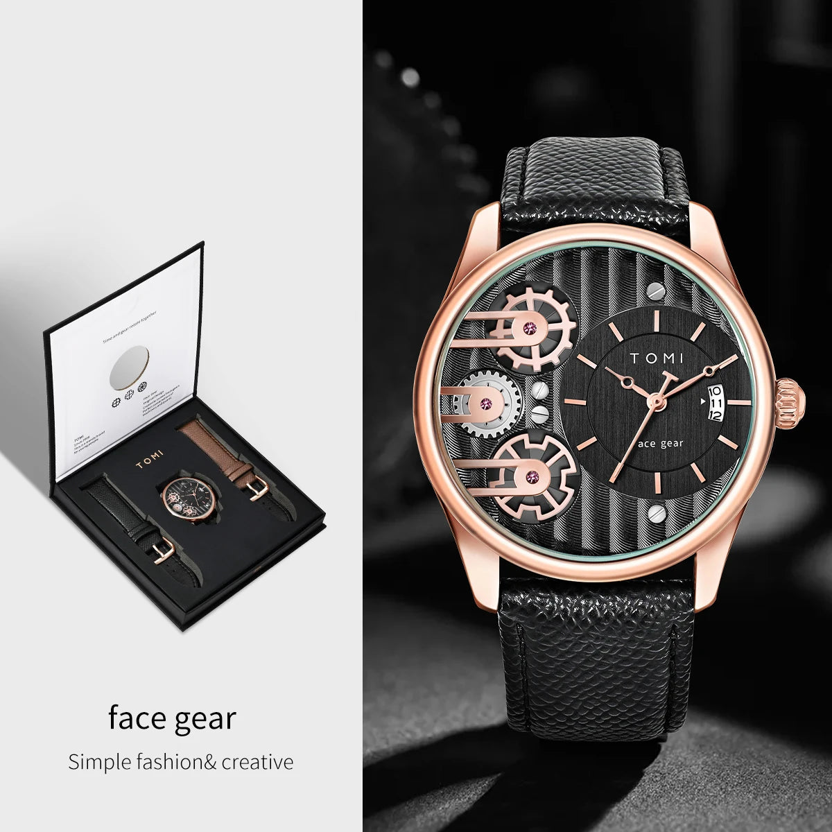 TOMI Men's Luxury Quartz Watch Gift Set - Detachable Strap