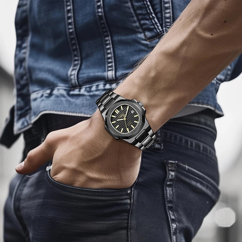 Vabena Men's Automatic Luxury Business Watch - Stainless Steel & Luminous
