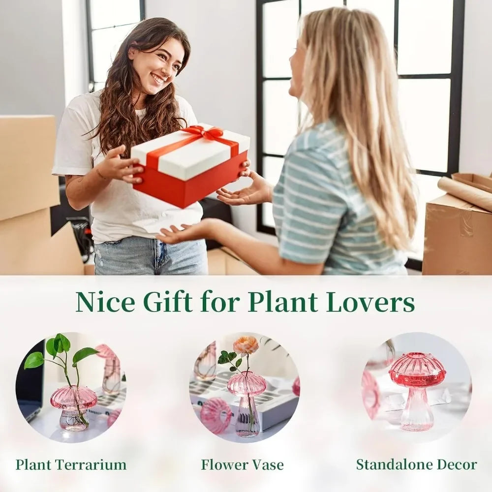 Mushroom Glass Vase Set | Hydroponic Home Decor | Unique Plant Vases