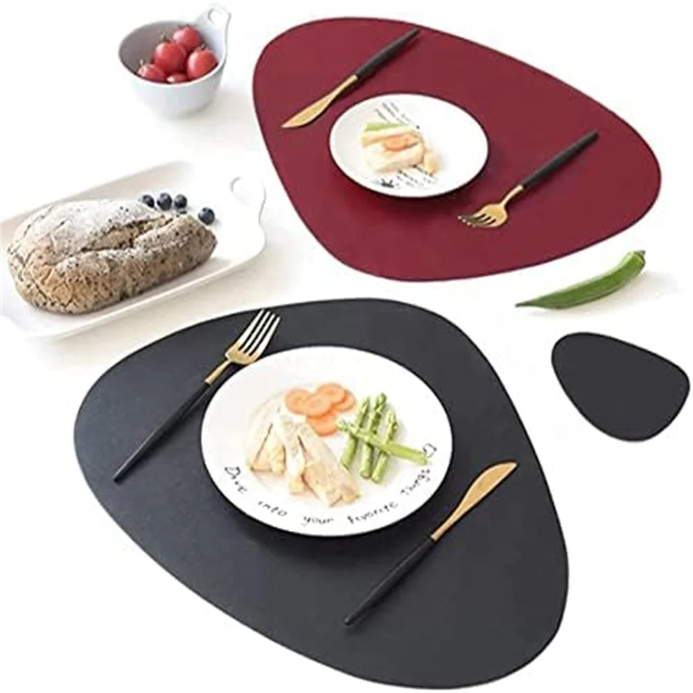 Irregular PU Leather Placemats Set - Oil-Proof & Waterproof Table Mats