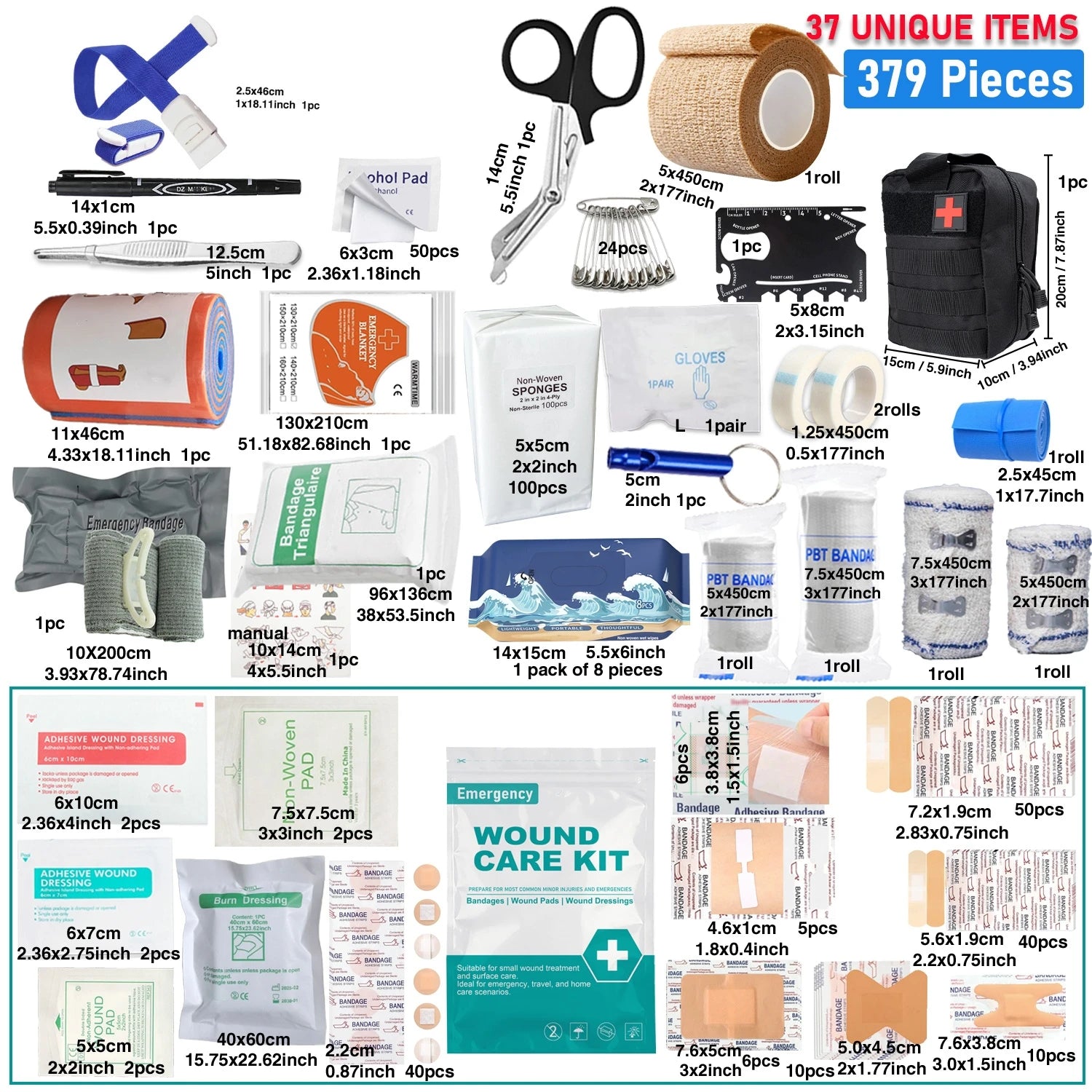 379-Piece First Aid Kit | Portable Emergency Survival Bag for Home & Outdoor