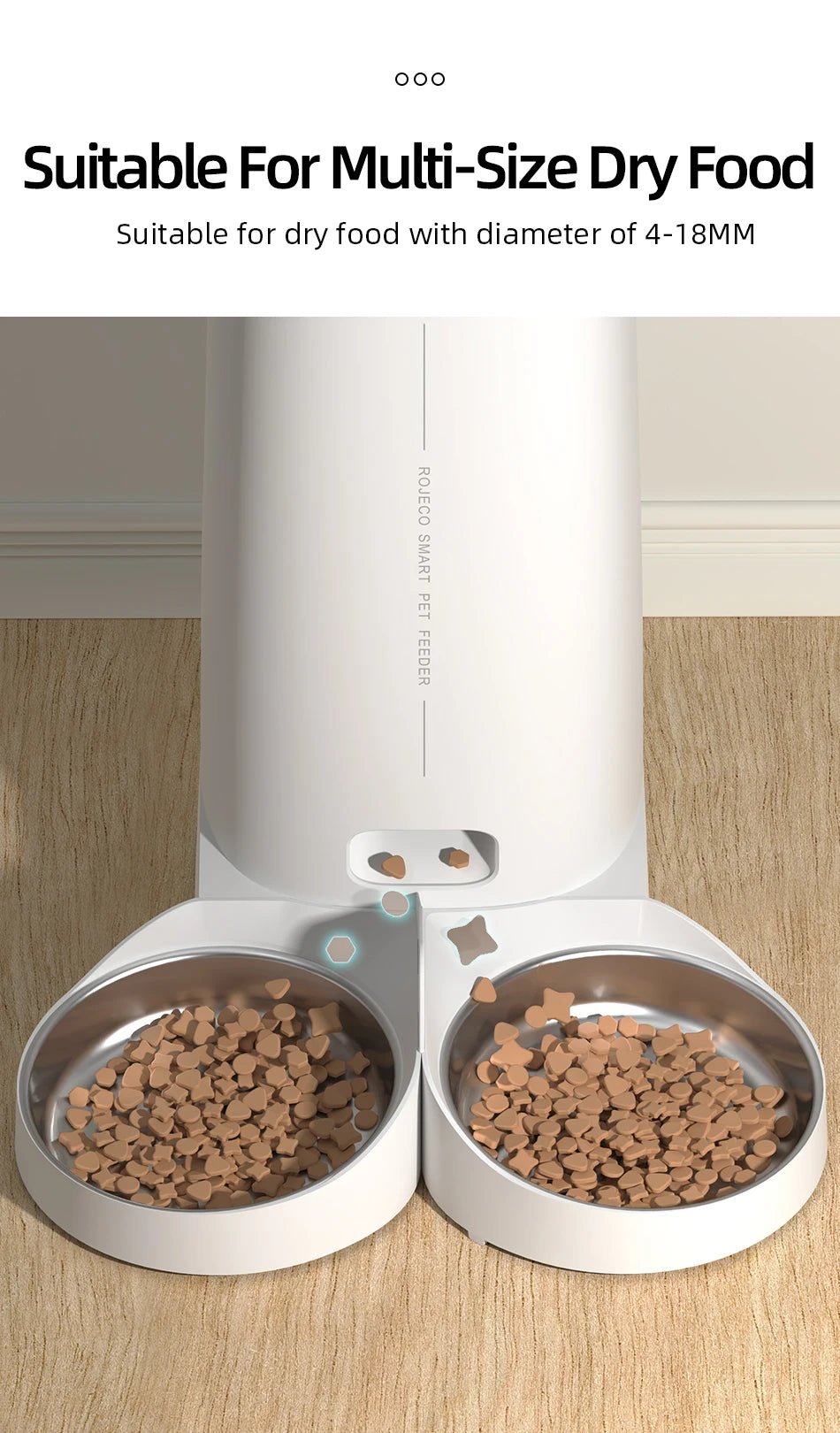 ROJECO Smart WiFi Double Automatic Pet Feeder | Remote Control Kibble Dispenser