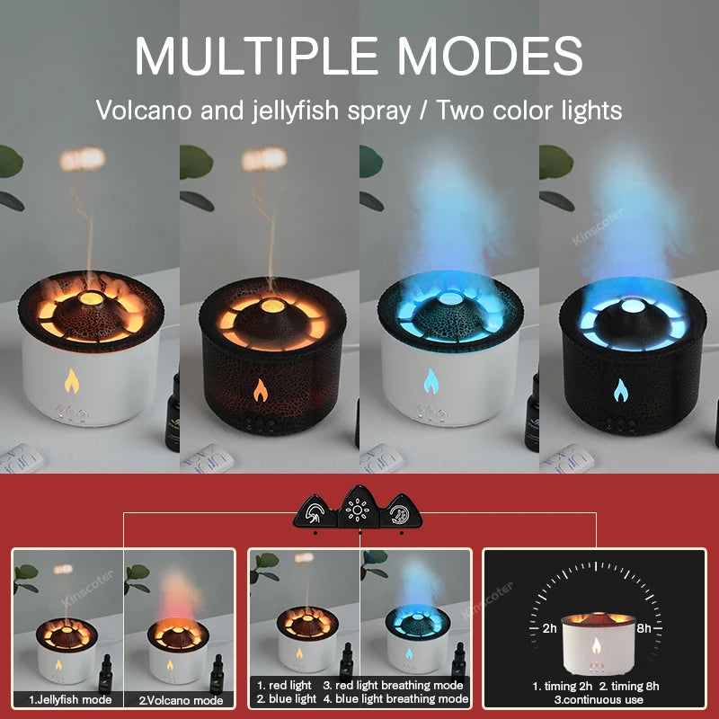 KINSCOTER Volcano Flame & Jellyfish Aroma Diffuser - 360ml Essential Oil Humidifier