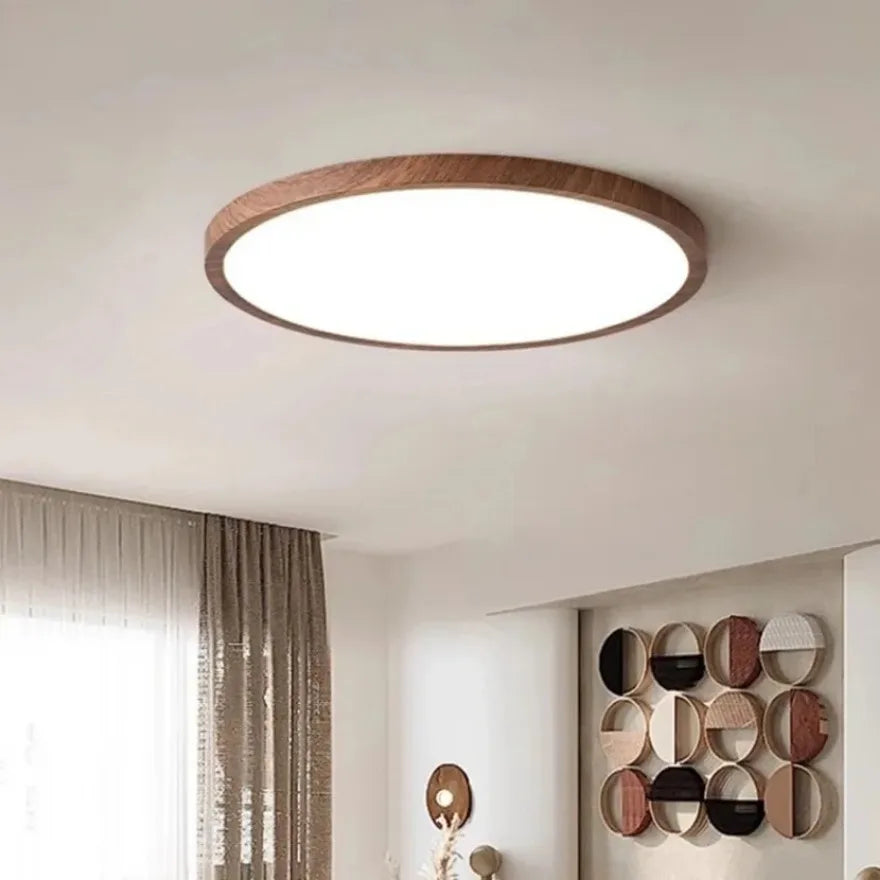 Modern Circular LED Ceiling Light - Ultrathin Wood Grain Walnut Decorative