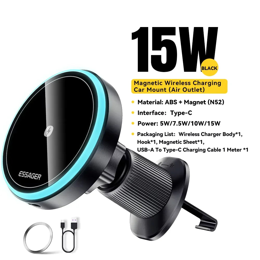 Essager 15W Magnetic Wireless Car Charger Holder - Fast & Secure Mount