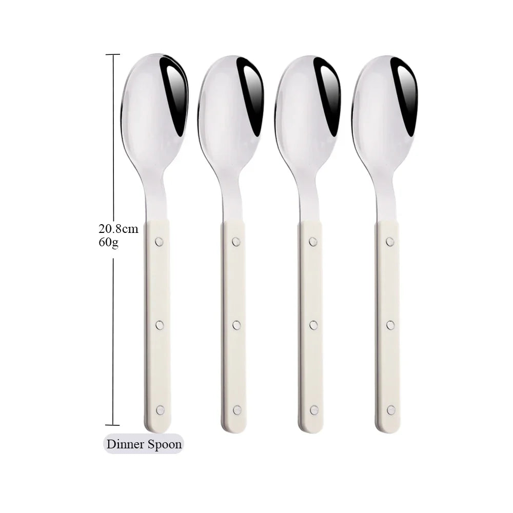 Elegant Beige Silver Acrylic Handle Cutlery Set - 4/16 Pc Stainless Steel Dinnerware