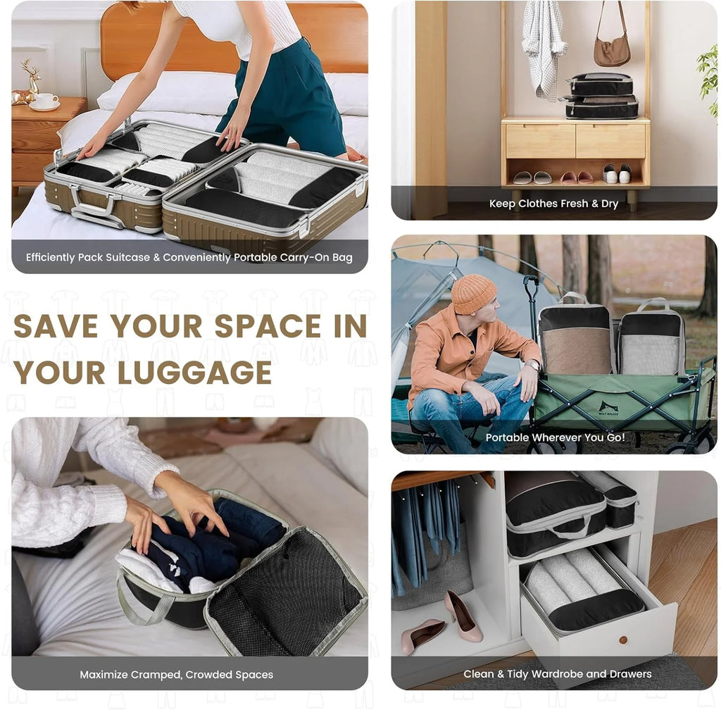 6PCS Travel Compression Packing Cube Set with Shoe Bag | Luggage Organizer