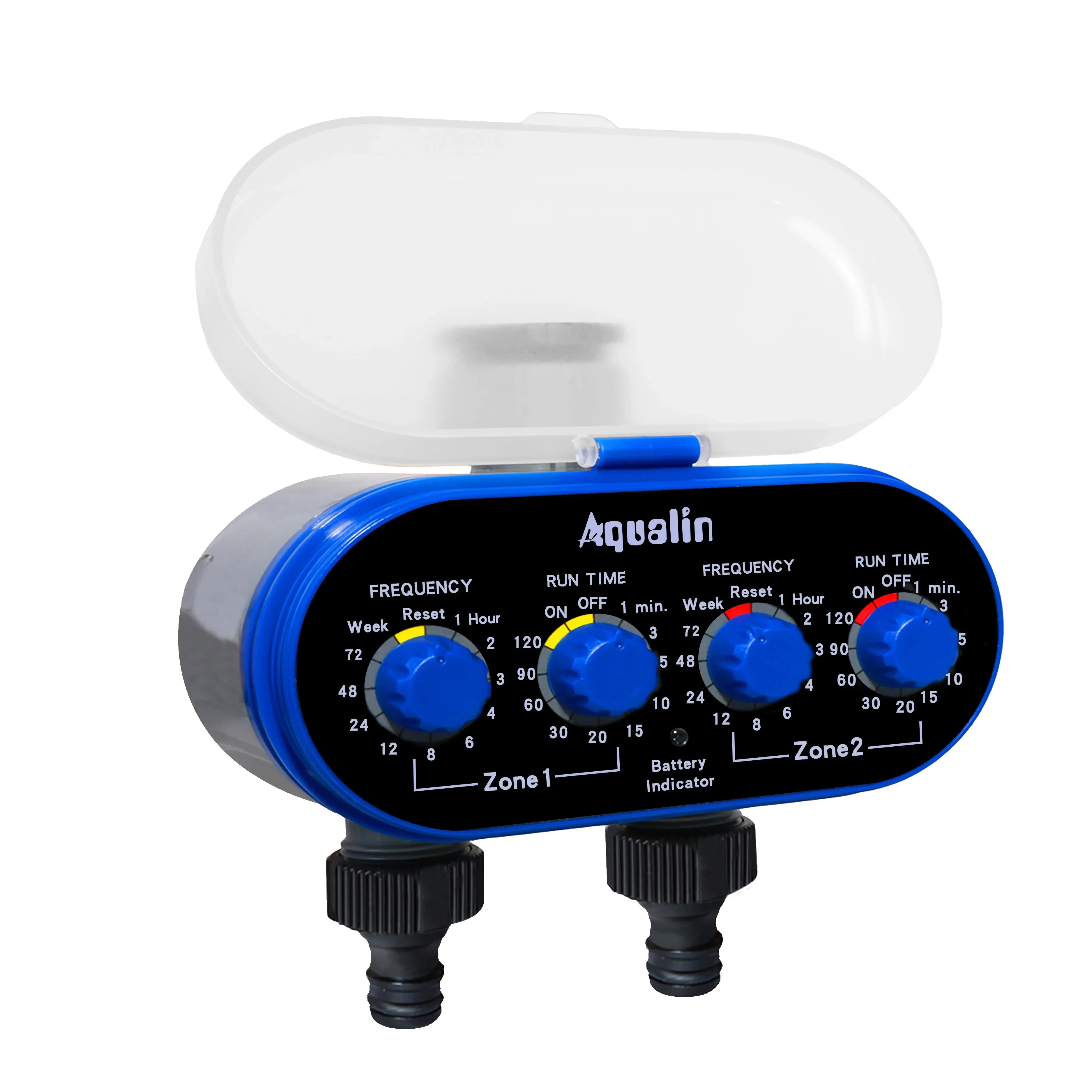 Automatic Garden Water Timer, 2 Outlet Ball Valve, 4 Dials, 0 Pressure Irrigation Controller for Yard