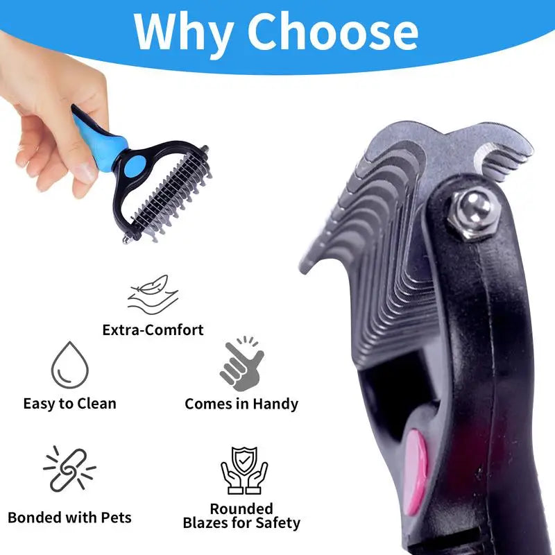 2in1 Pet Deshedding Brush & Knot Cutter - Stainless Steel Dog & Cat Grooming Tool