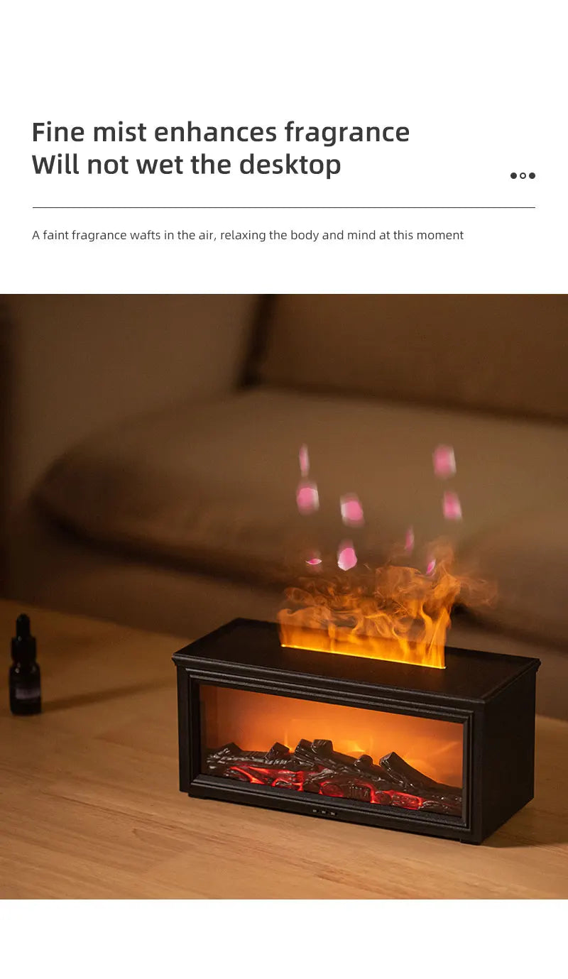 7-Color Mini Flame Diffuser & Humidifier | Essential Oil Fireplace Effect