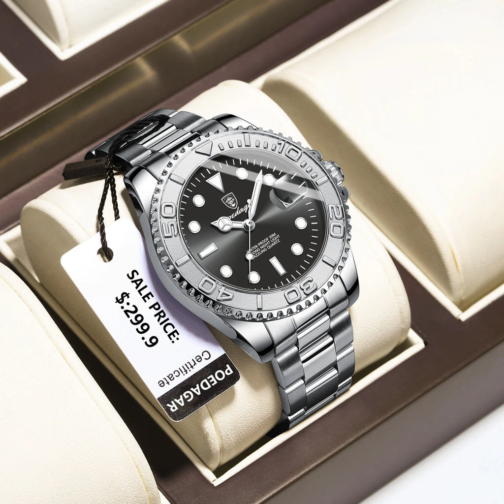 POEDAGAR Luxury Men's Quartz Watch - Waterproof & Luminous Date