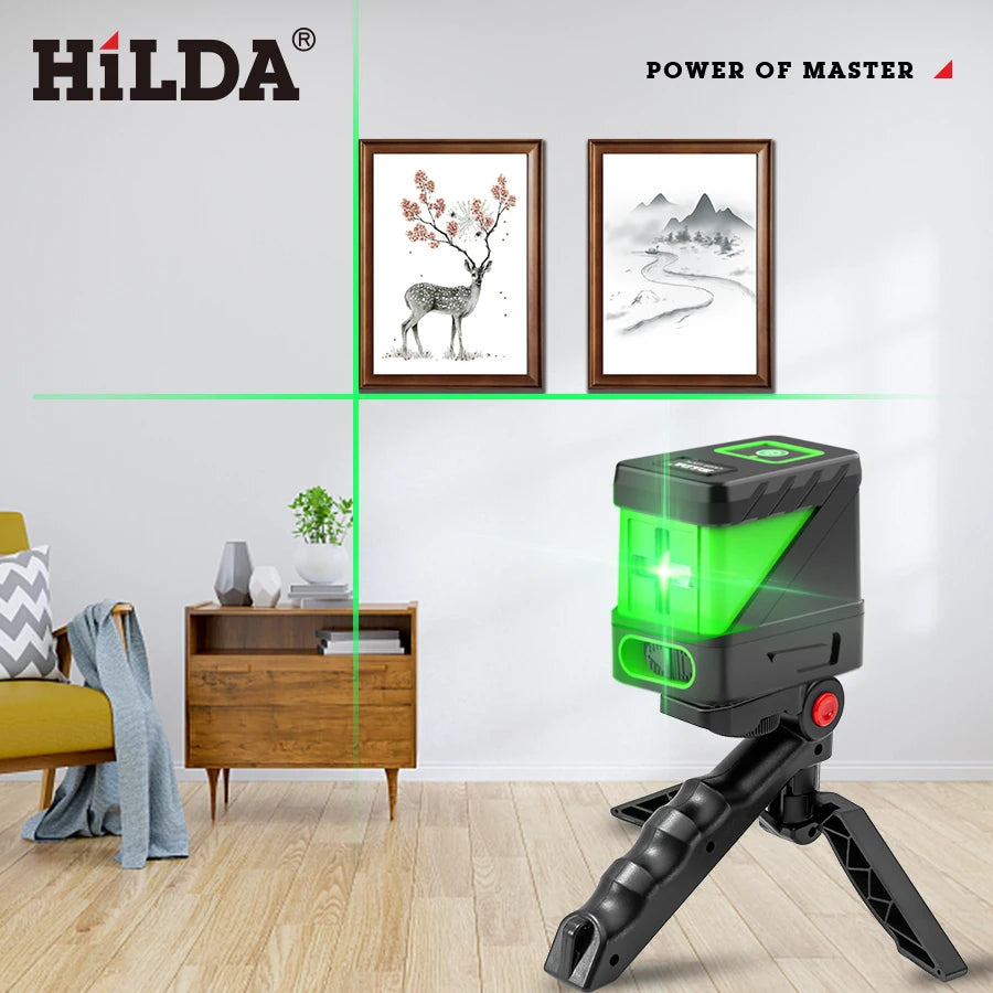 HILDA 2 Lines Green Laser Level - Self-Levelling Cross Line Mini Tool