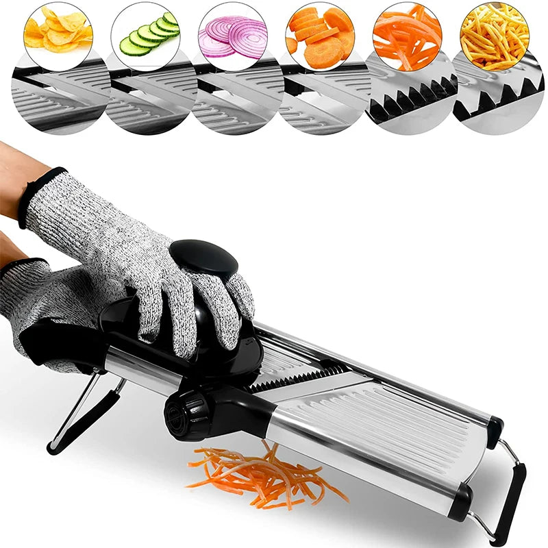 LMETJMA Adjustable Mandoline Slicer - Stainless Steel Vegetable Chopper & Cutter