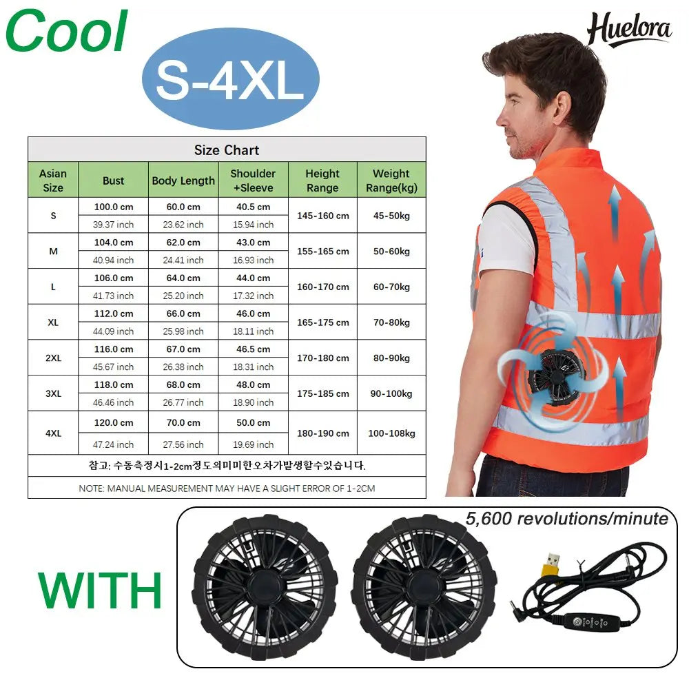 USB Powered Cooling Fan Work Vest - Reflective Summer Safety