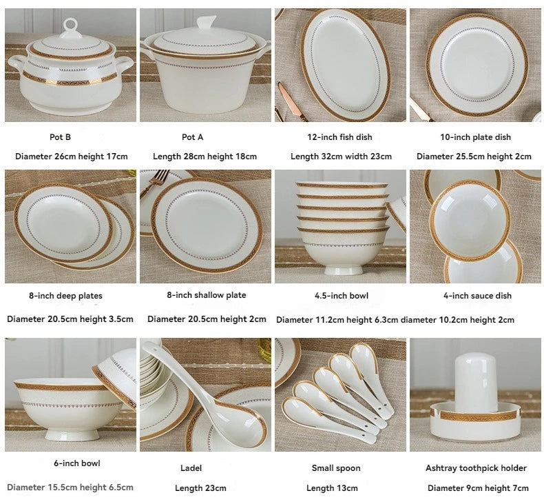 Luxury 58-Pc Gold Rim Bone China Dinnerware Set - Elegant Dining
