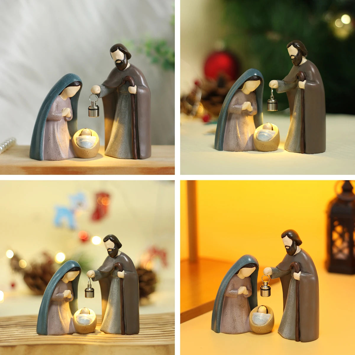 Luminous Christmas Nativity Scene Ornament - 2-Piece Resin Set