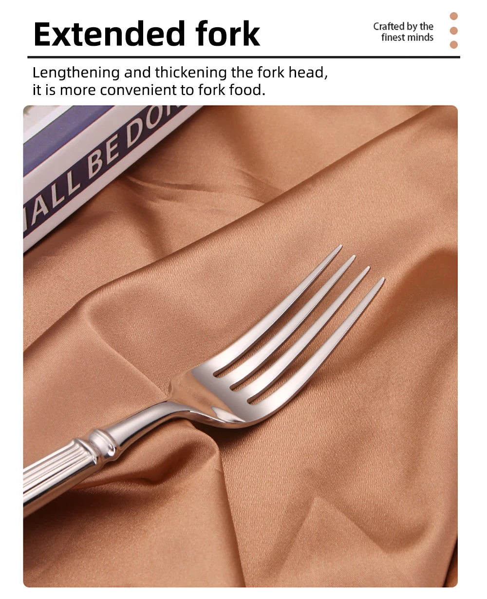 Elegant Silver Striped Cutlery Set - Premium 304 Stainless Steel Tableware
