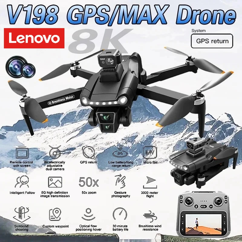 Lenovo V198 MAX GPS Drone 8K/4K Camera Obstacle Avoidance