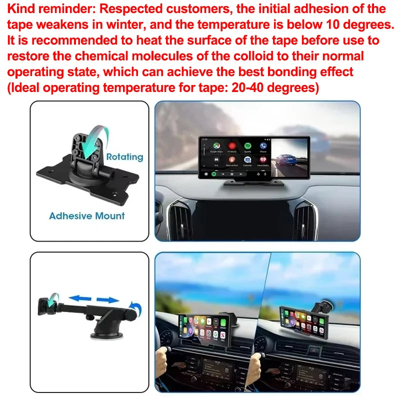 Srnubi 10.26" 4K Dash Cam with CarPlay, Android Auto & GPS