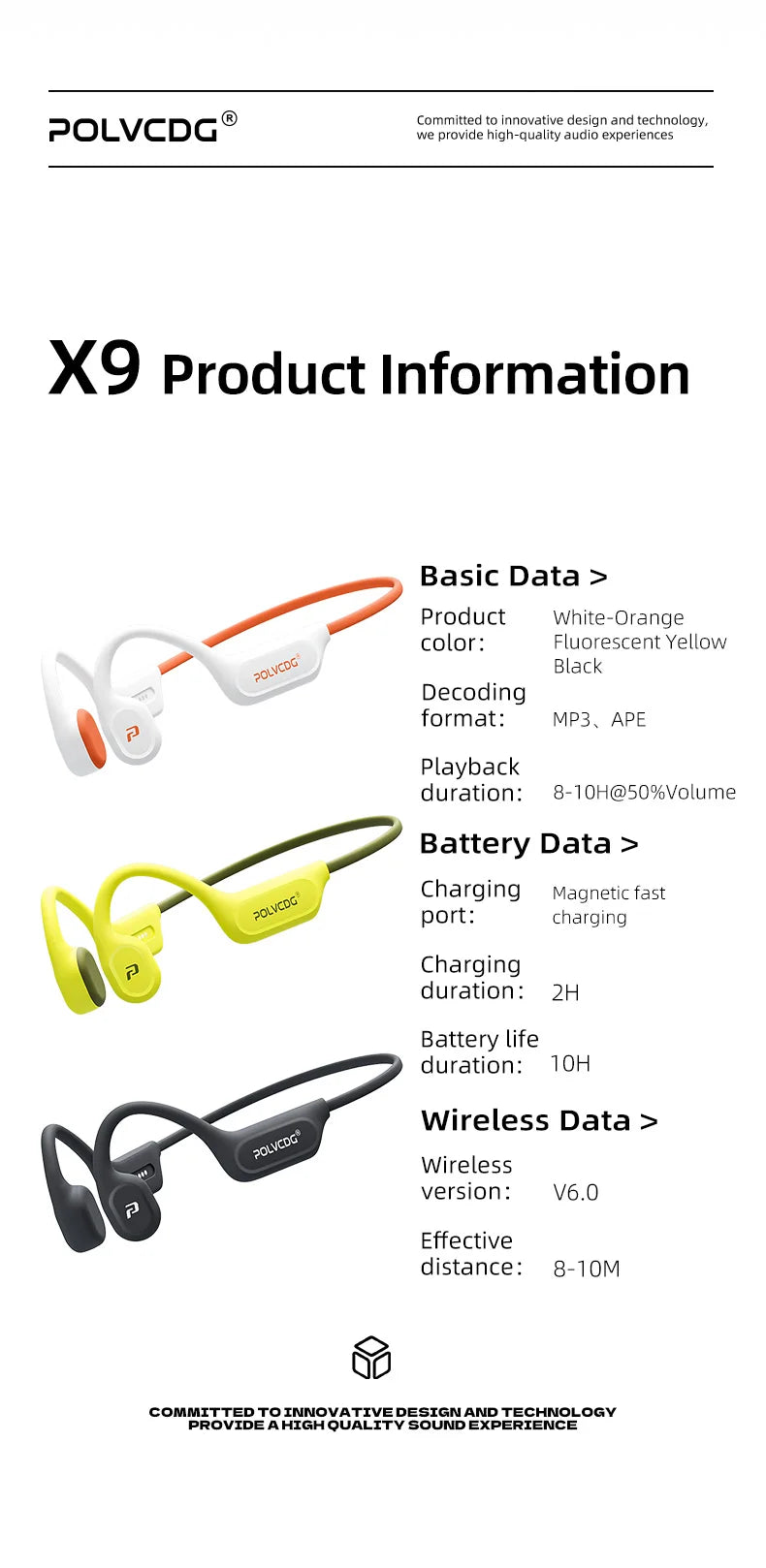 POLVCDG X9 Bone Conduction Headphones - 32GB IPX8 Waterproof