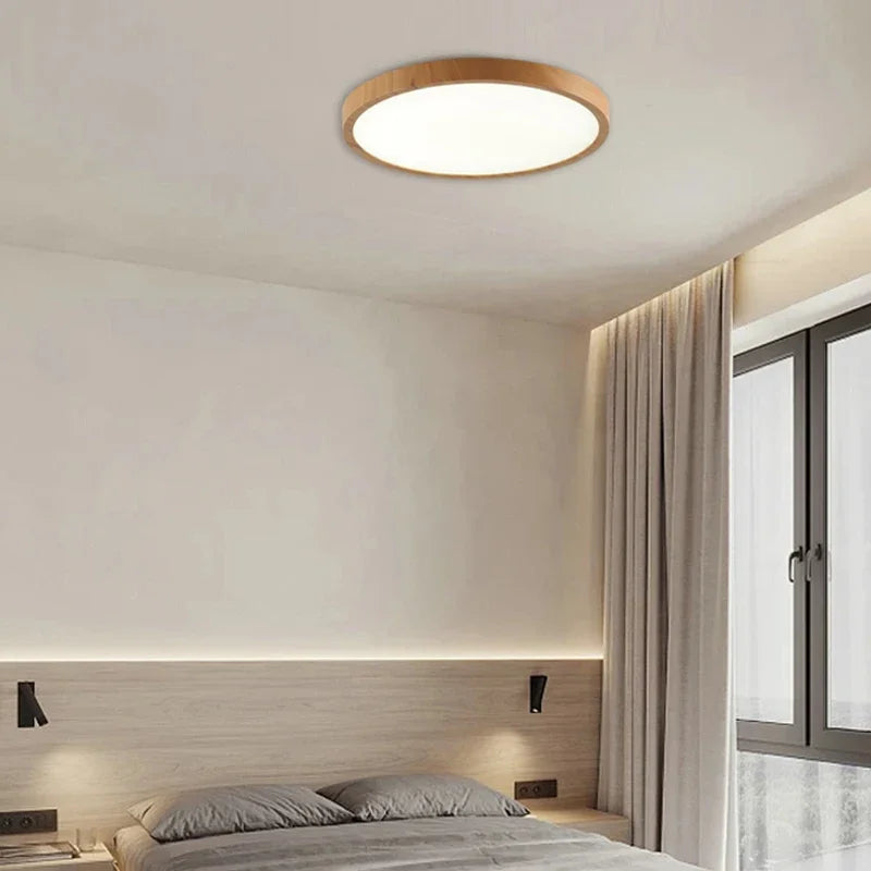 Modern Circular LED Ceiling Light - Ultrathin Wood Grain Walnut Decorative