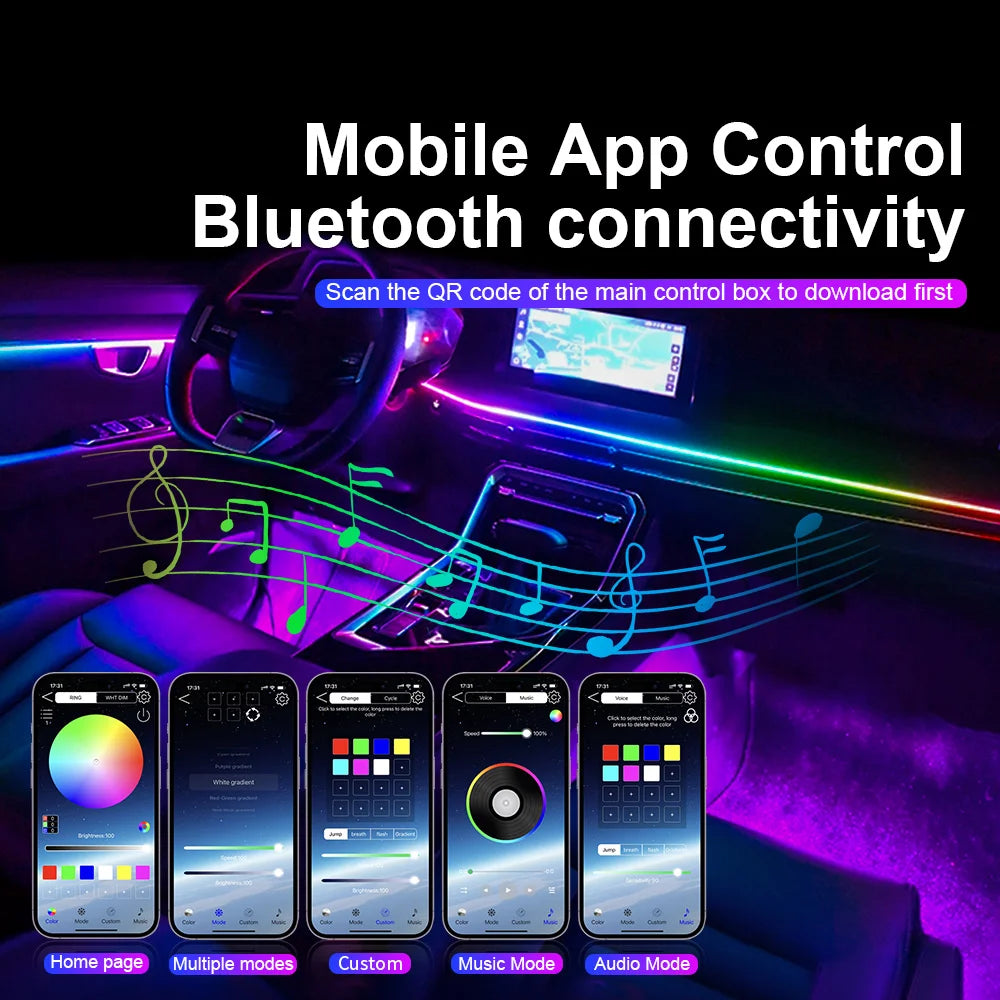RGB LED Car Ambient Light Kit - APP Control Streamer Atmosphere Lamp