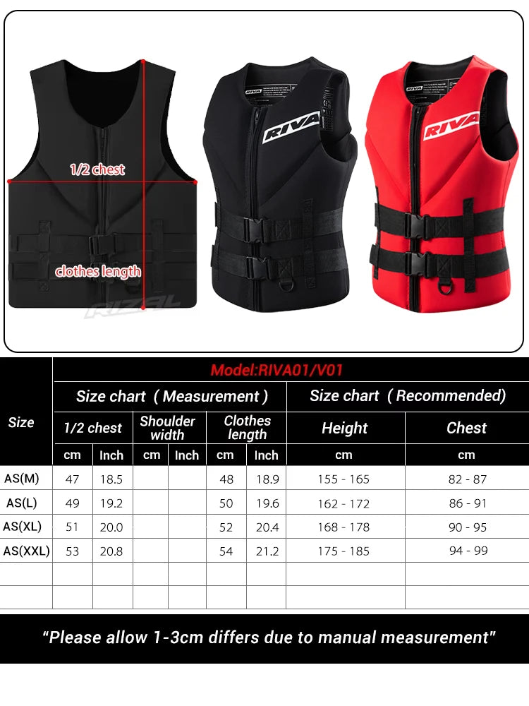 Adult Life Vest for Water Sports, Kayak, Wakeboard & Rescue - High Visibility Safety Jacket