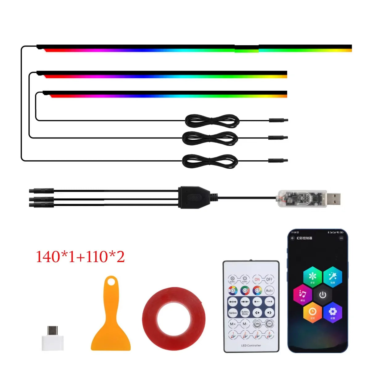10-in-1 Car LED Interior Atmosphere Lights - App/Remote Control RGB Symphony